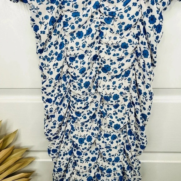 All in Favor Women's Blue and White Floral Ruched Mini Dress  Size L half sleeve - Picture 12 of 13
